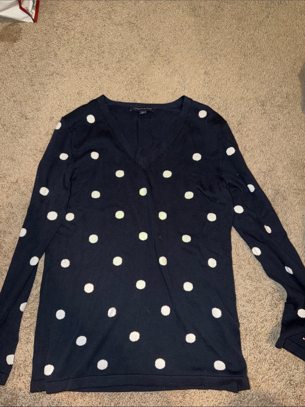 Tommy Hilfiger Navy Blue Polka Dot V-Neck Sweater
